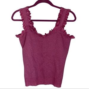 Steve J & Yoni P Ruffled Pink Shimmery Stretchy Tank Top M